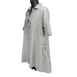 UCHUU Striped Linen-Blend Relaxed Fit Gray White Shirt Dress Tunic US 14 Int XL